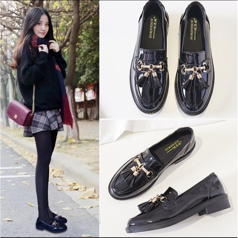 Sepatu Docmart Wanita Violla Loafers Kasual Hitam / Sepatu Kulit Wanita Premium SP 530 / Bisa Cod