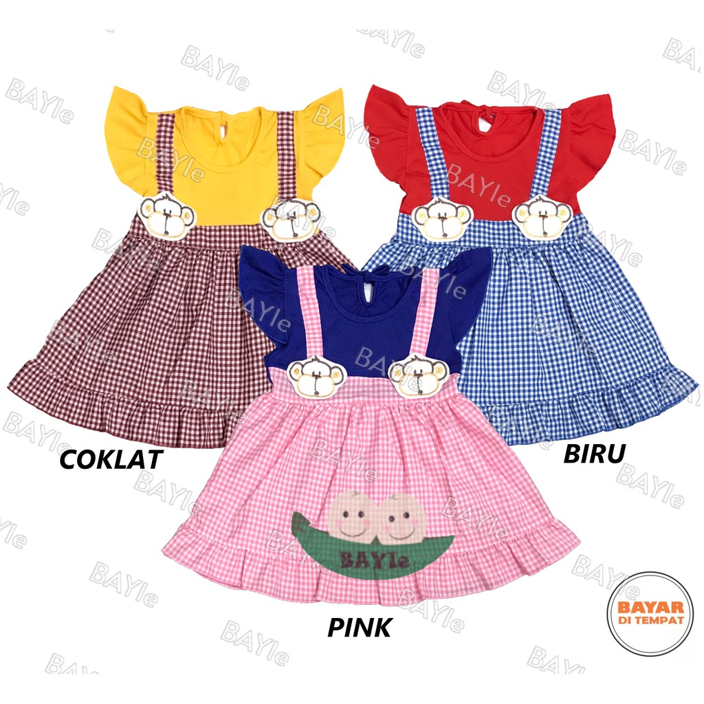 BAYIe - Baju bayi/Anak Perempuan Dress motif MONKEY PLANET KIDS usia 0 -12 bulan / Pakaian anak