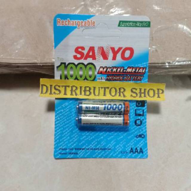 Isi 2 Baterai Cas SANYO AAA - A3 / Baterai Charger SANYO AAA 1000 Mah