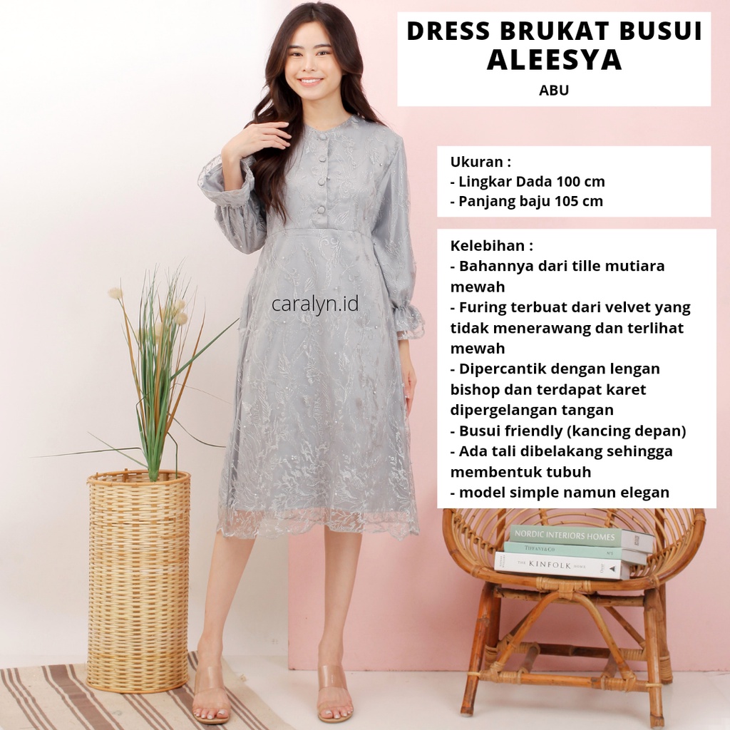 DRESS BRUKAT TUNIK ALEESYA DRESS KONDANGAN LENGAN PANJANG