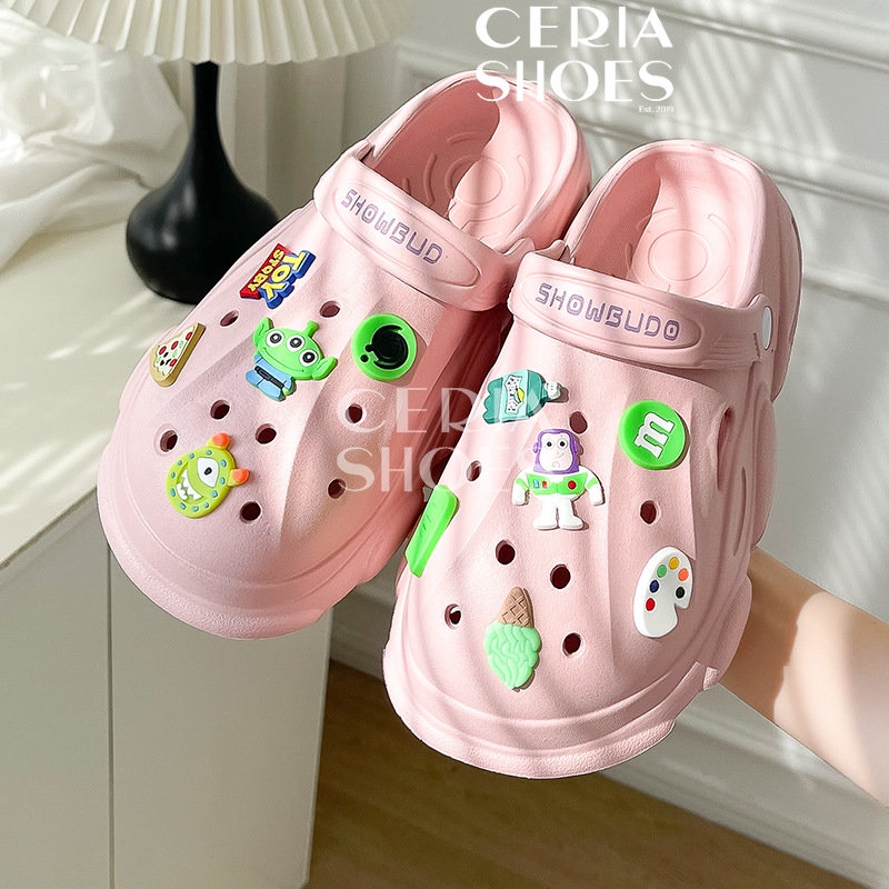 PVC Sandal Slop Wanita Clog Slip On Jibbitz Import Bangkok Rubber ELastic Super Soft Toy Story Sol Rubber Anti Slip Summer Sandals 218