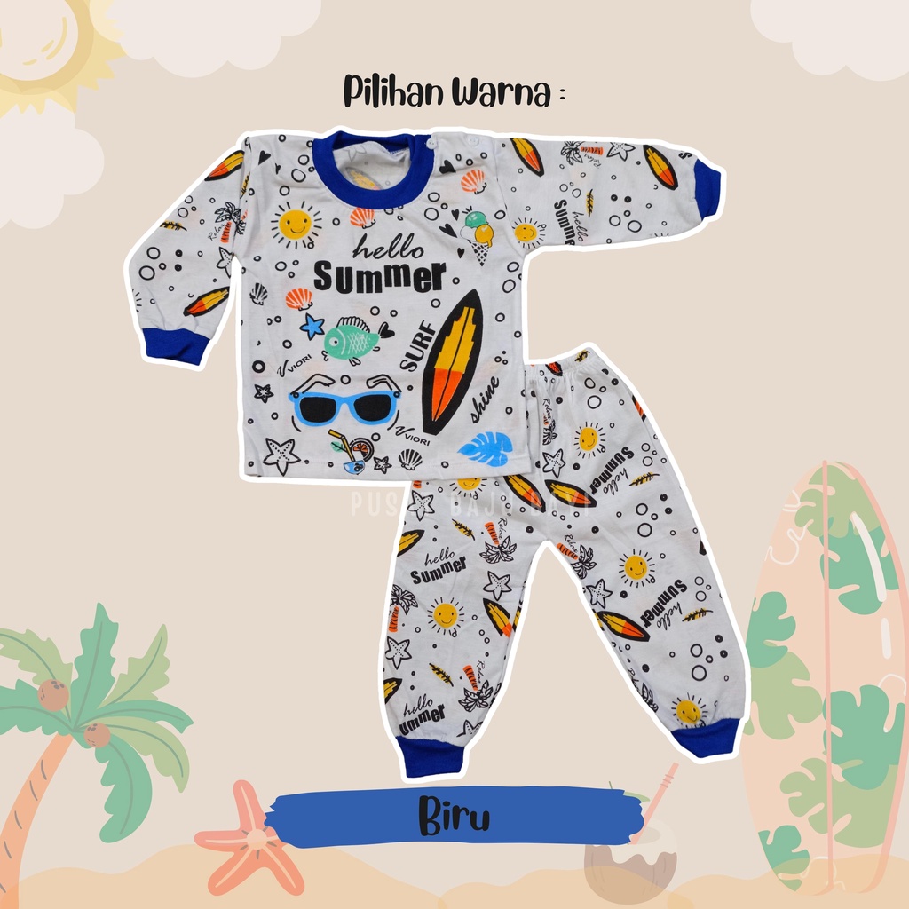 Setelan Baju Bayi Panjang 3 - 12 Bulan merk VIORI motif Hello Summer Surf