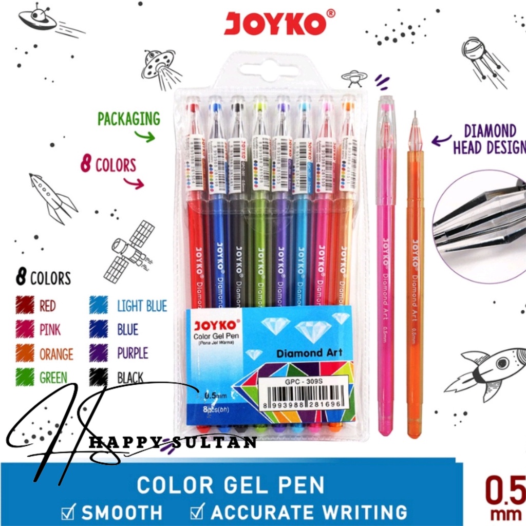 

Color Gel Pen Pulpen Pena Joyko GPC-309S 8 Warna GPC-310S 10W 0.5 mm Diamond Art