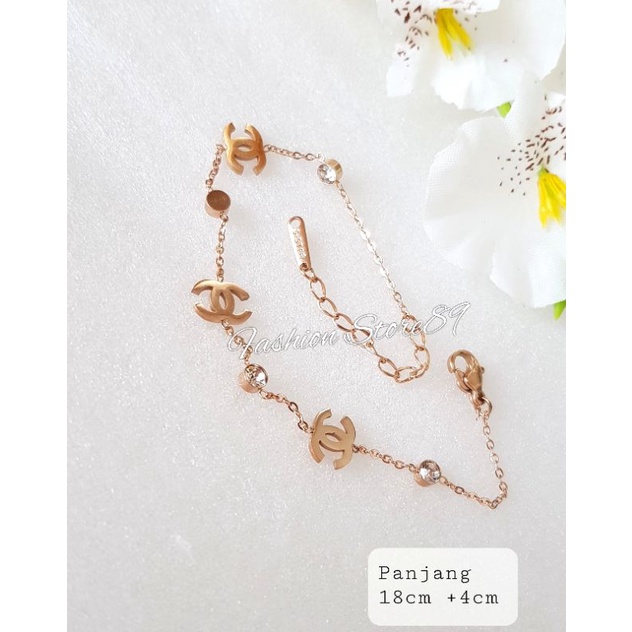 Gelang Fashion Titanium Rosegold Rantai Kombinasi Permata simple elegant