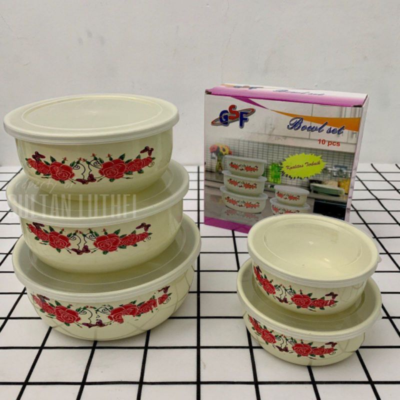 Mixing Bowl GSF Enamel Set / Rantang Susun 5 PCS GSF