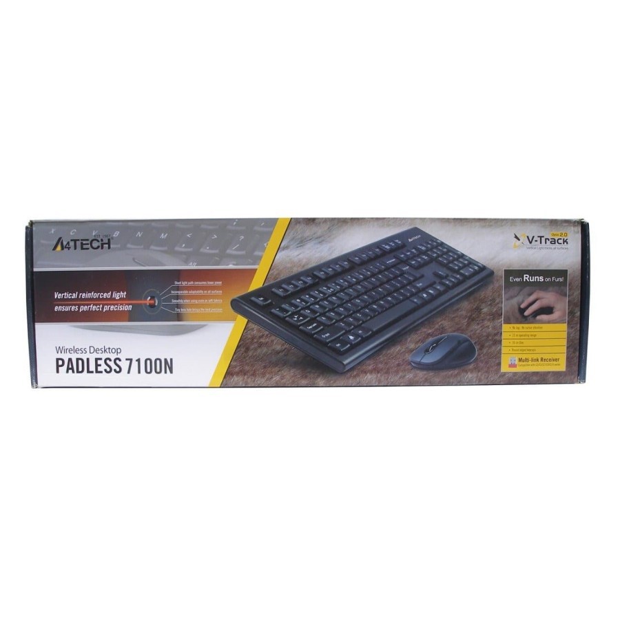 Keyboard mouse a4tech wireless 2.4ghz bundle combo 104 keys 500hz 2000dpi padless v-track 7100n 7100-N