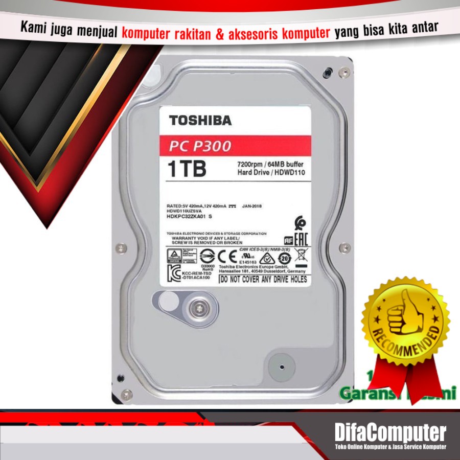 Hardisk Toshiba Internal PC 1Tb Sata 3 3.5 Garansi 2 tahun 7200rpm