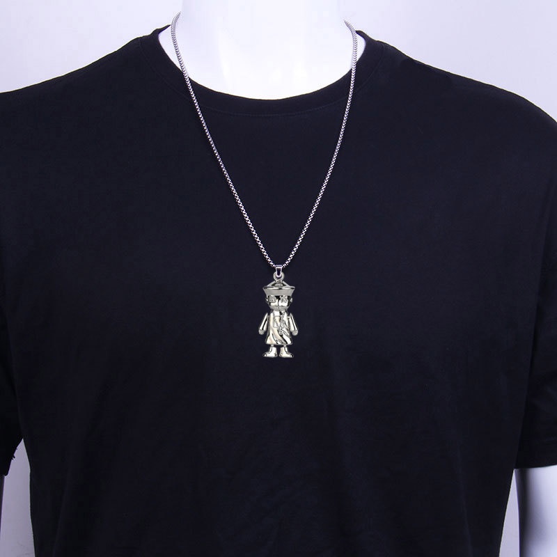 Kalung Rantai Liontin Zombie Kecil Bahan Titanium Steel Gaya Hip Hop Eropa Amerika Jepang Korea Untuk Pria