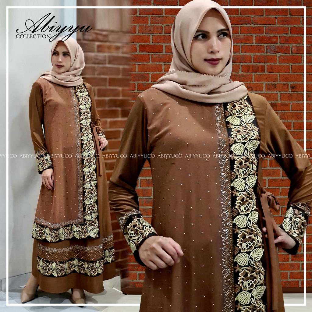 Abiyyuco GL1061 | Gamis Abaya Turkey Hitam Elegan Turki Warna Warni Mewah Turky Terbaru Turkiy Bahan Jersey mix Ceruty dengan Bordir Renda dan Mote Swarovski