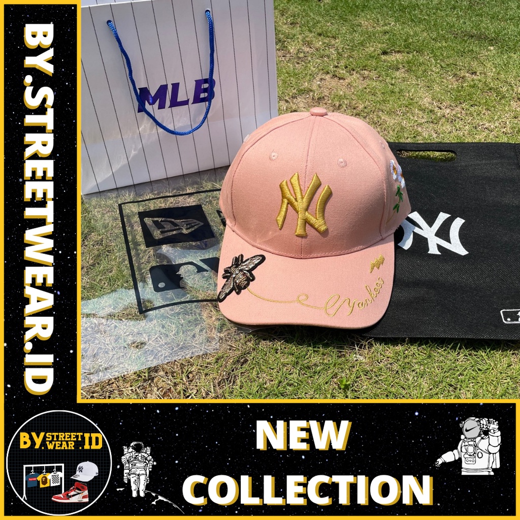 Topi Baseball Pria [ MLB Yankees Bee Cap ] Pink