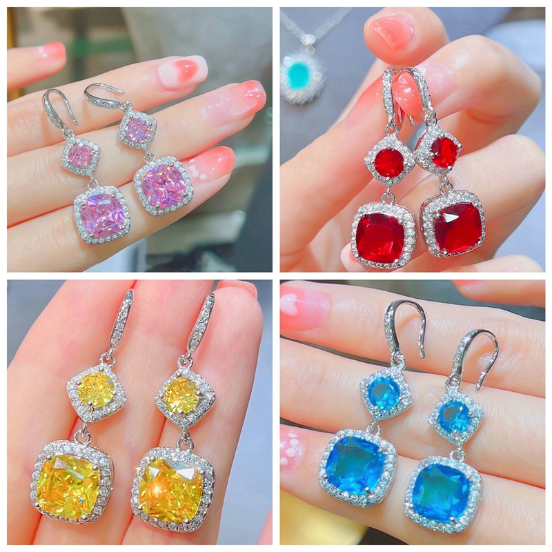 Anting Tusuk Gantung Panjang Minimalis Hias Kristal Cubic Zircon Bulat Untuk Wanita