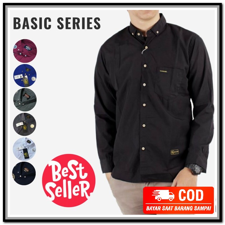 Gabrielle Casual Kemeja Pria Dewasa ZF871 Kemeja Pria Lengan Panjang Polos (Khusus Lusinan) - Hitam,