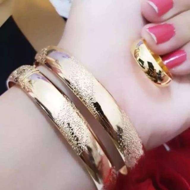 Xuping-gelang tangan wanita-2pcs gelang pasir free cincin gold berlapis emas 24k