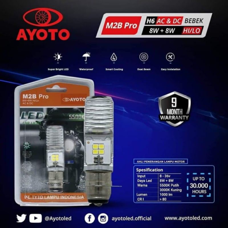 Lampu LED Depan Motor Ayoto M2B Pro H6 Ac/Dc Motor Matic Beat Aerox Pcx Nmax vario 125 150 Satria Dll