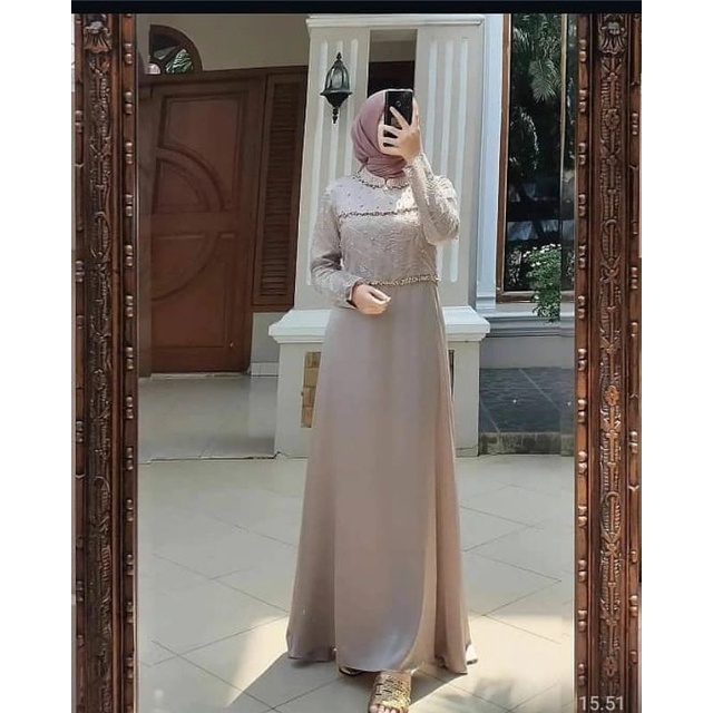 Zolan Baju Gamis Brukat Tile Remaja Wanita Premium  Gamis Brokat Gamis Muslimah Gamis Wanita-Moka