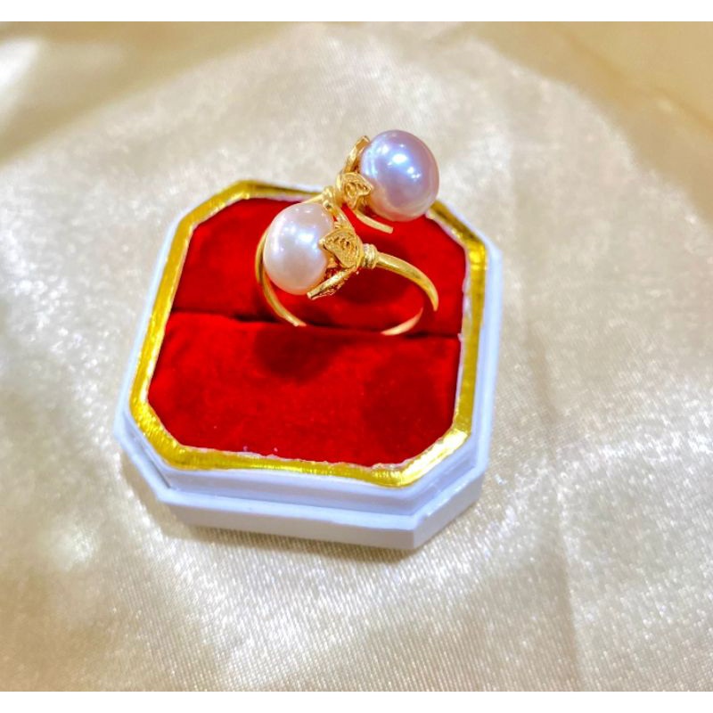 Cincin perak lapis emas mutiara Lombok asli