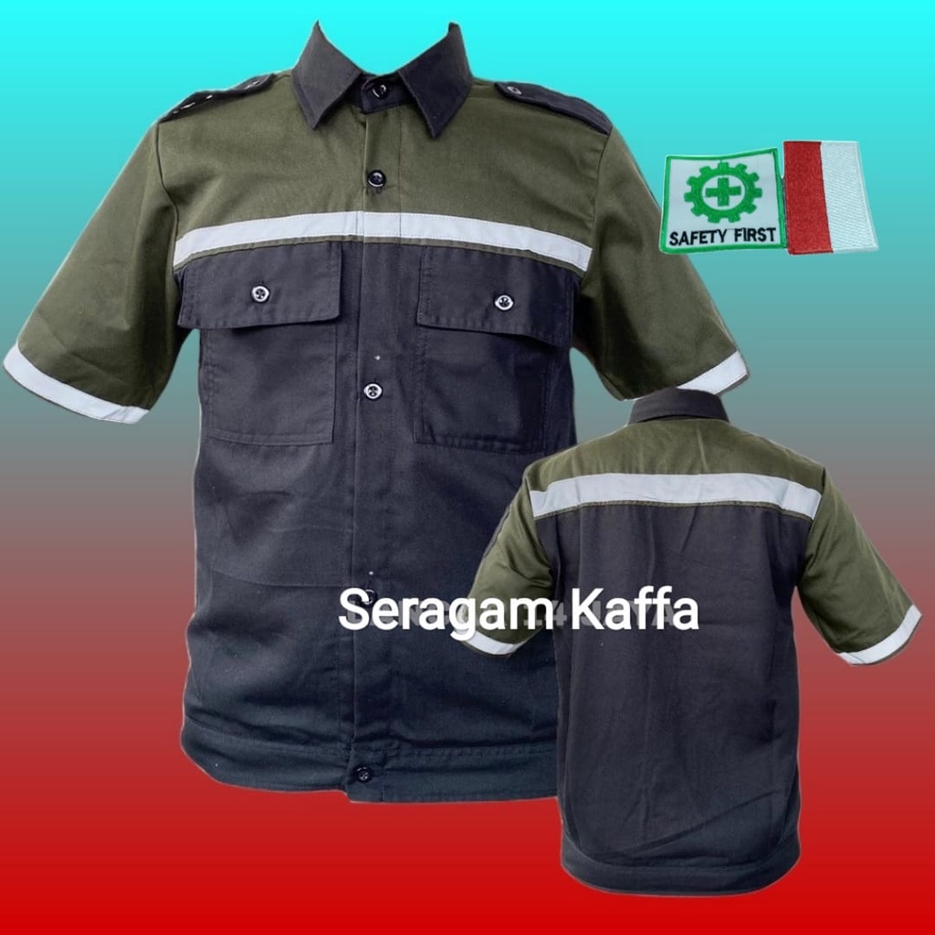 Wearpack Safety Seragam Kerja bengkel kombinasi lengan pendek Hijau Army Premium Seragam Lapangan