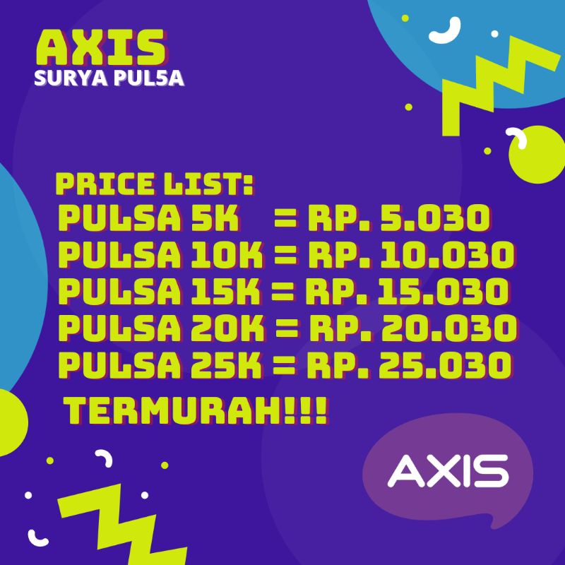 Pulsa Axis SUPER MURAH Harga Agen / Pulsa Axis Murah / Pulsa / Voucher Pulsa