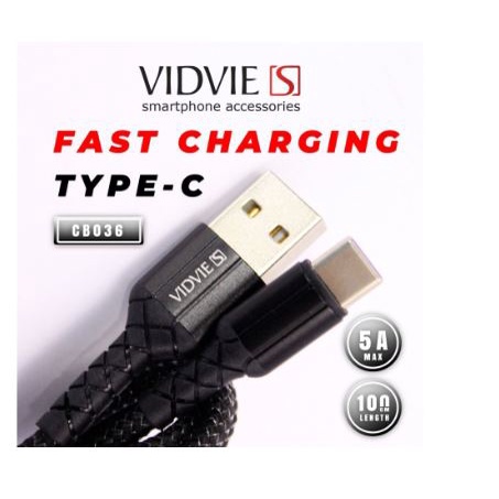 Cable Usb A to type-c vidvie 100cm charge sync 5A fast charging braided nylon for android ipad etc cb-036 cb036 - Kabel data 1m 1 meter