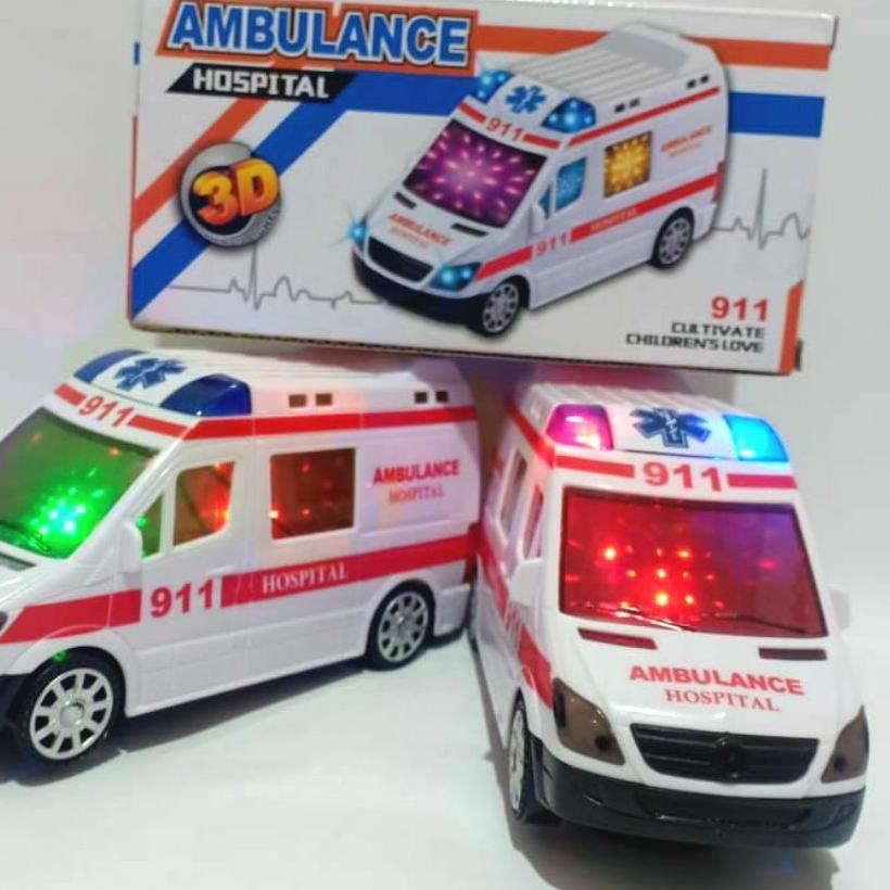 MAINAN AMBULANCE BESAR BERGERAK DAN BERSUARA SIRINE / MAINAN MOBIL AMBULANCE BERJALAN / MAINAN COWOK