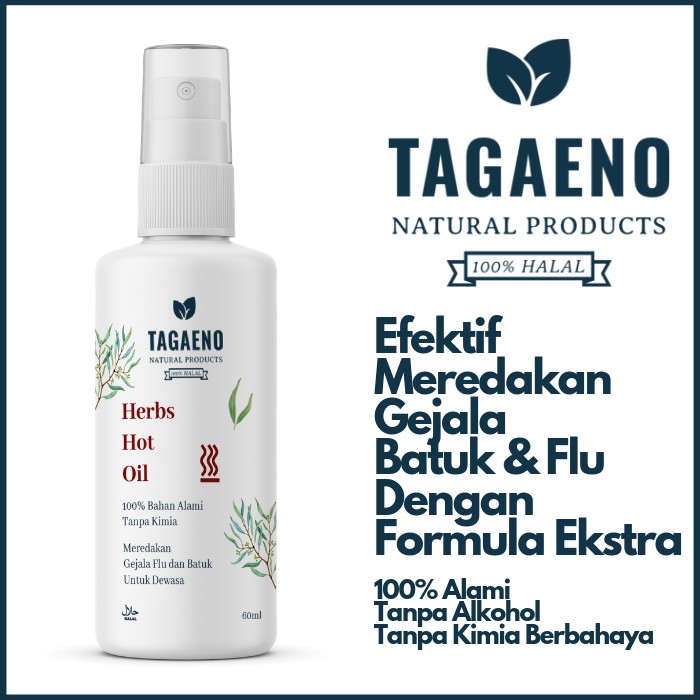 Efektif Mengatasi Batuk Flu + Formula Ekstra | Tagaeno Herbs Hot Oil 60ml