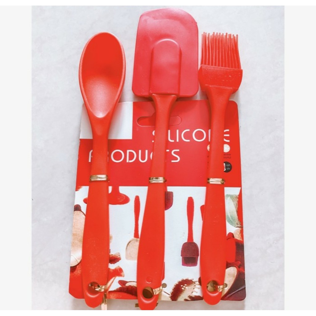 L02 Set 3 in 1 Sendok Spatula Kuas Silikon Silicone Serbaguna Termurah GHM