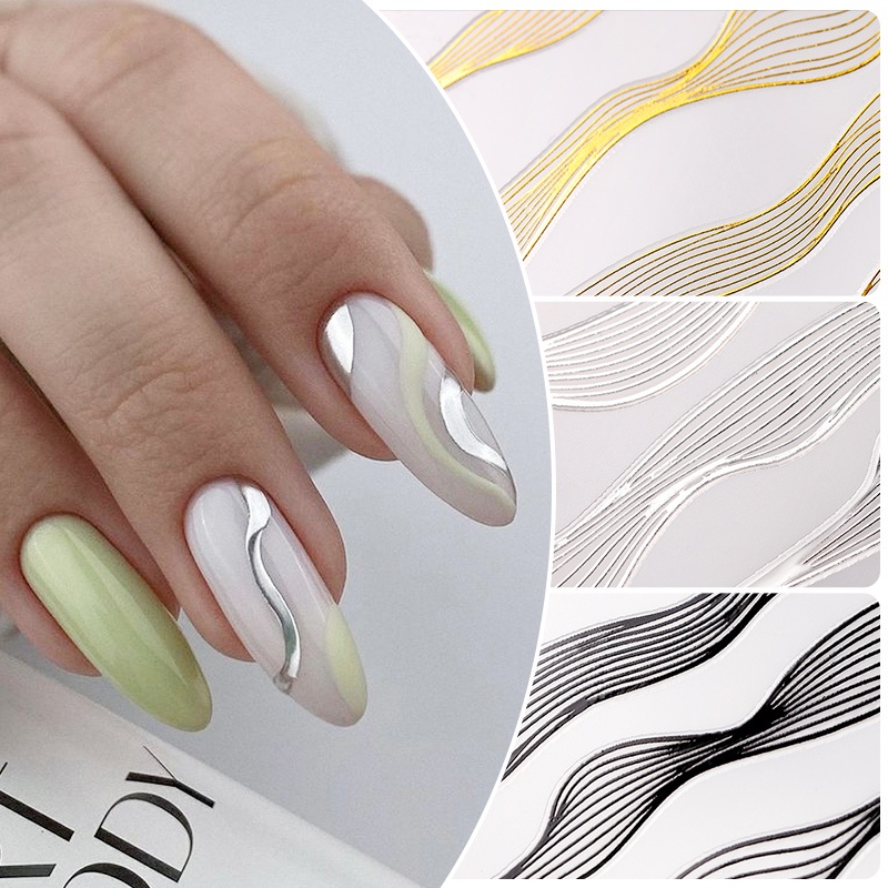 Stiker Kuku 3D Warna Emas Perak Untuk Dekorasi Nail Art