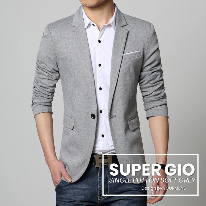 BLAZER PRIA SLIMFIT ORIGINAL SUPER GIO SOFT GREY TWIST PREMIUM NIKAYU ORIGINAL (S,M,L,XL) COD + FREE ONGKIR