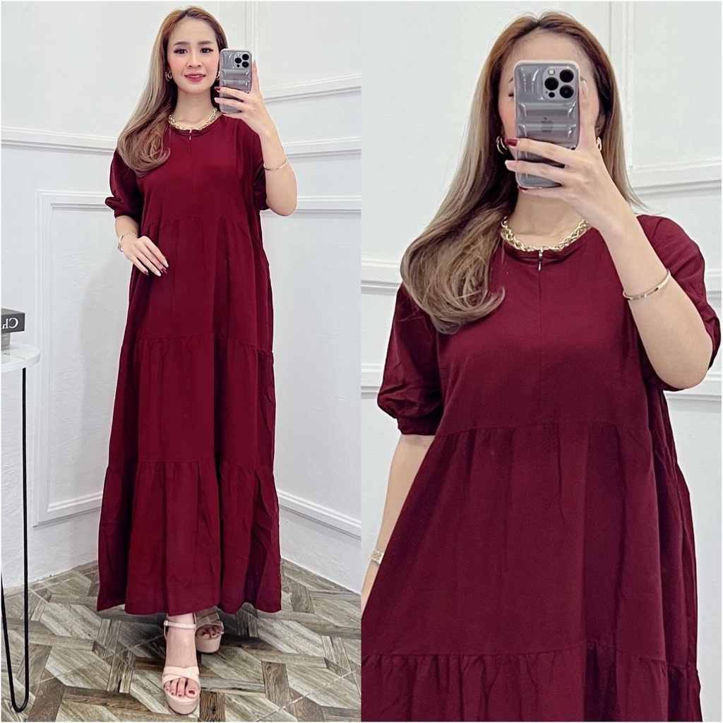 Dress Rayon Polos Busui Resleting Depan Daster Wanita Lengan Pendek