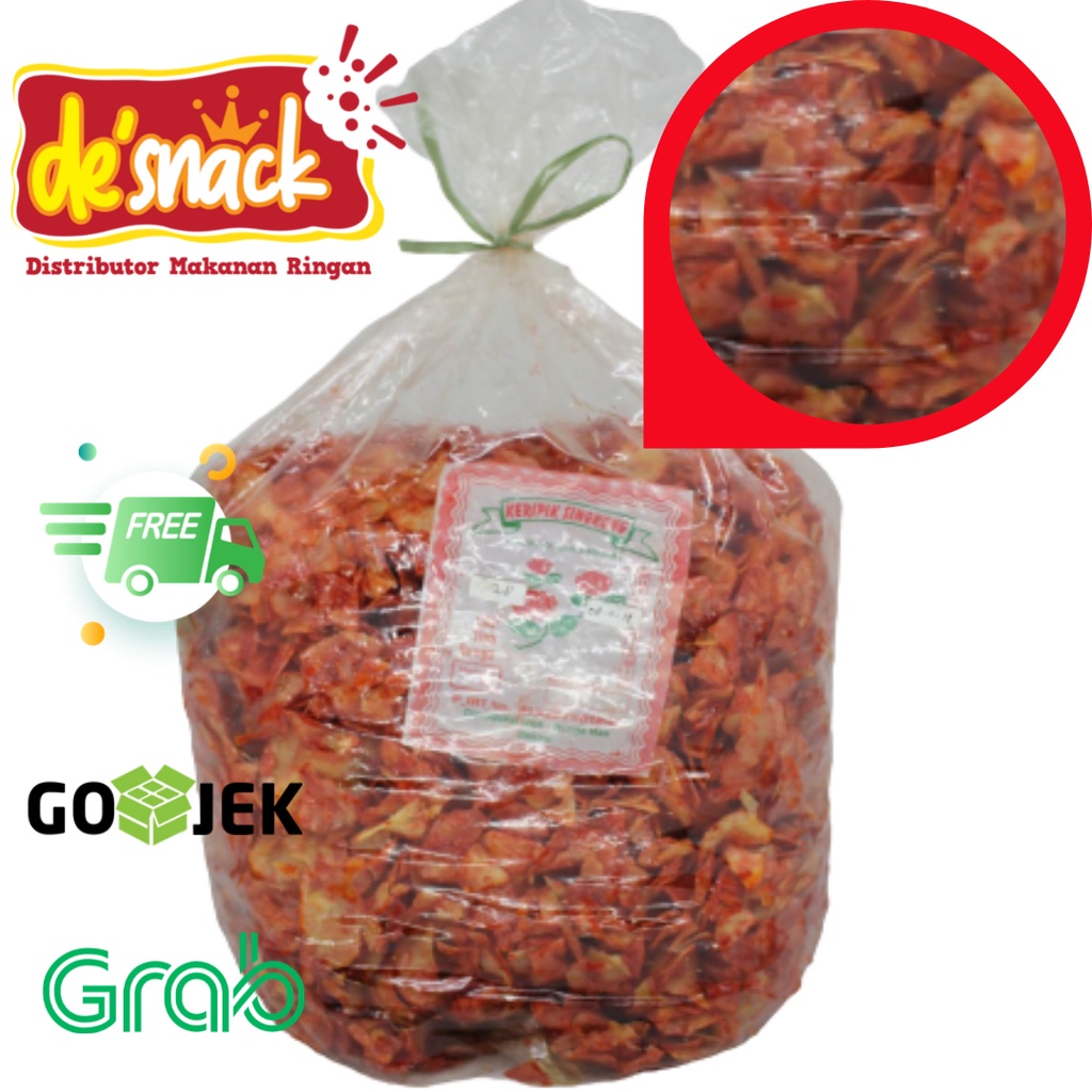 

Distributor/Snack/Cemilan Keripik Singkong Pedas Basah Lengket/Merk Tiga Rasa