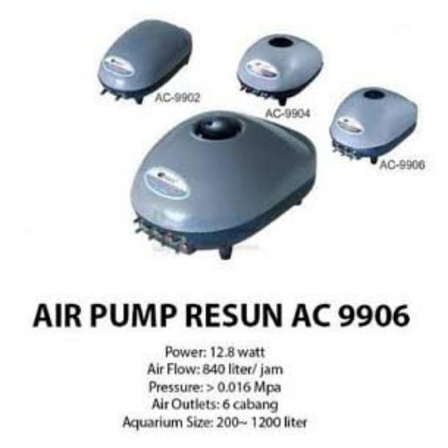 RESUN Pompa udara 6 titik Air pump aerator AC 9906