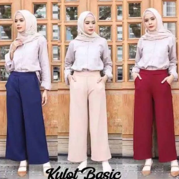 Norway Cullotes Pants / Celana Wafel Crepe / Celana Kulot Wanita / Celana Panjang-Polos Navy