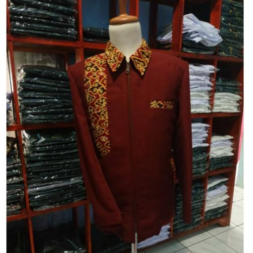 Jas Jaket Bescap Original Merah Maroon Motif Selendang Batik Mega Mendung Ekslusive Terbaru