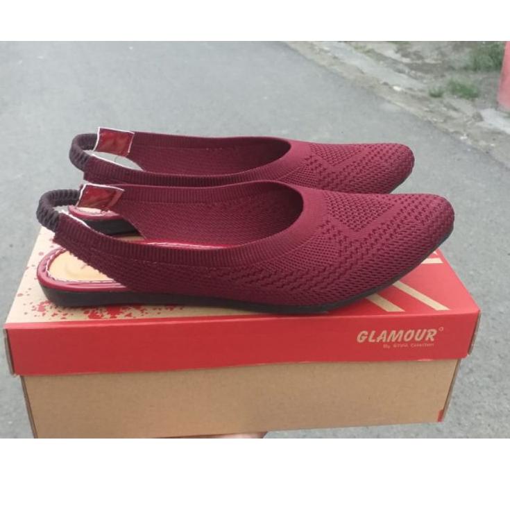 Terbaru.. flat shoes rajut glamour model tali belakang( motif rajut acak)