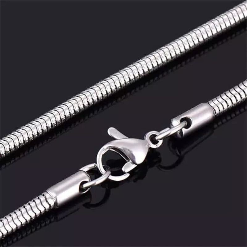 BERKUALITAS KALUNG TITANIUM PRIA WANITA BULAT SILVER IMPOR 3 - 4MM