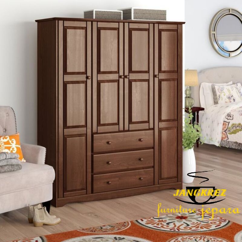 lemari jati pintu 4 minimalis