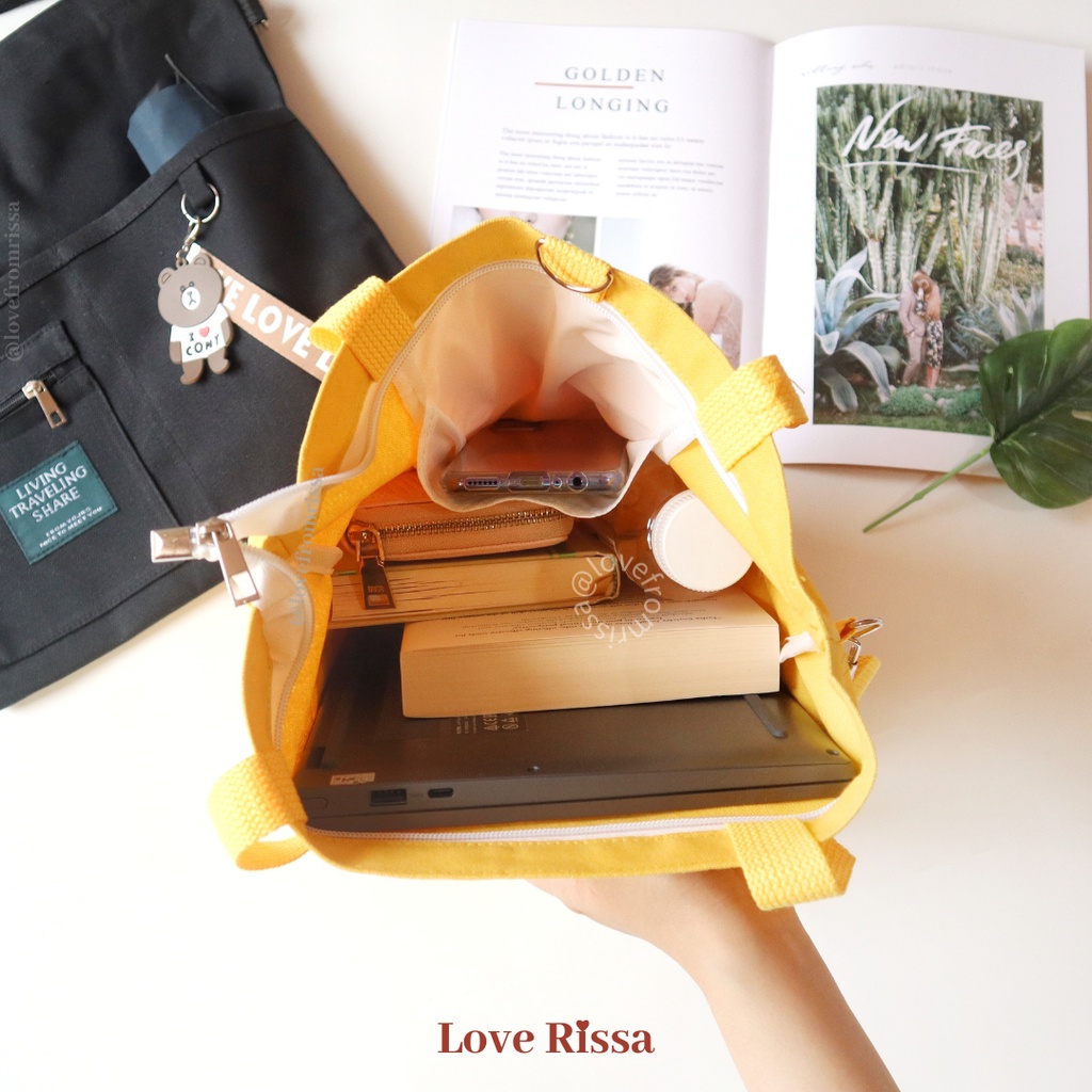 Tas Japanese Style Tas Selempang Tote Bag Ransel 3 in 1 Solid Color-1