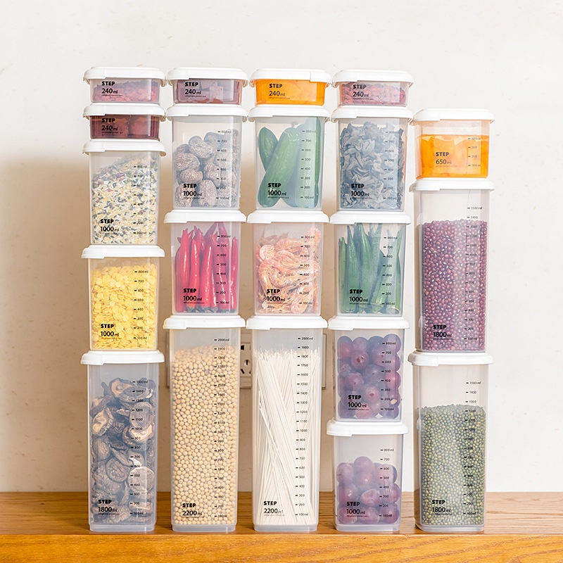 Kitchen Square Transparent Storage Box with Graduations / Sealed Jar Grains Beans Storage Organizer / Home Fresh Food Containers