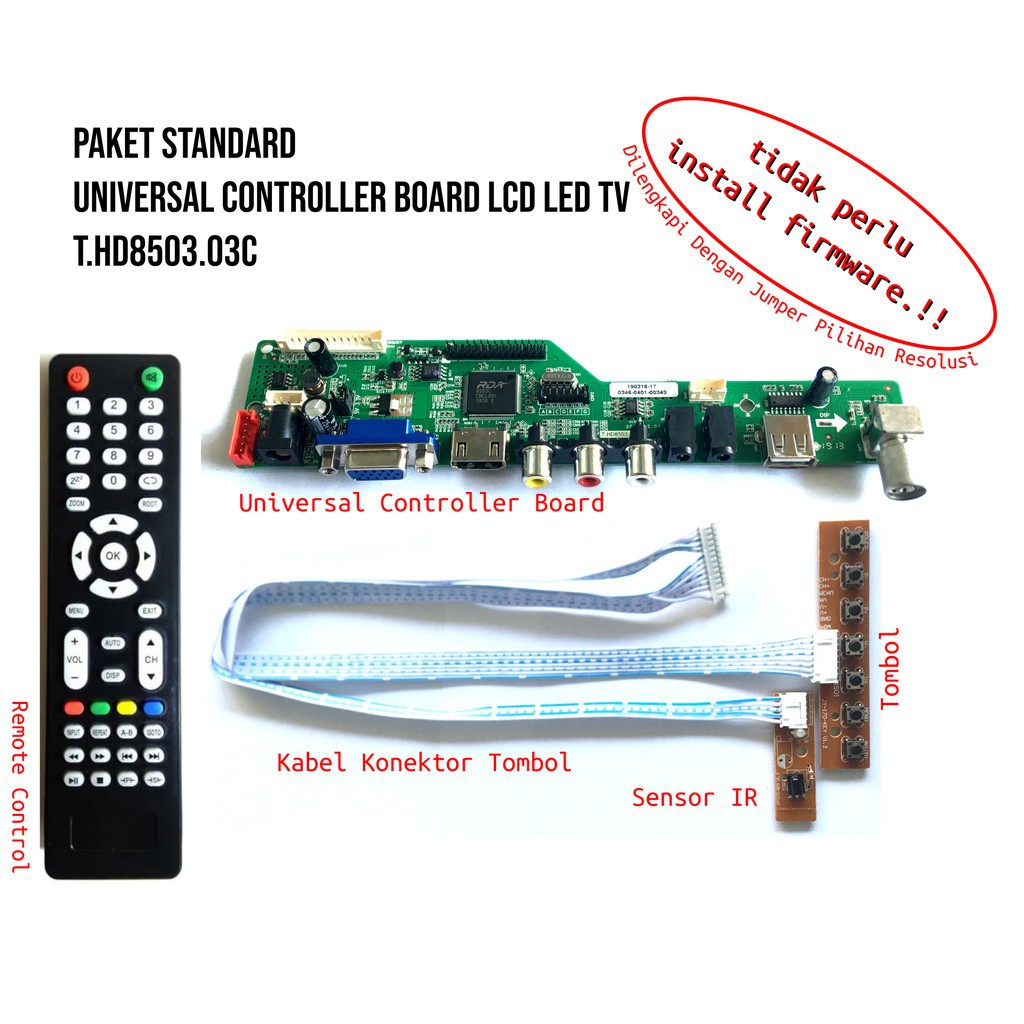 MESIN TV Universal Controller Board LCD dengan Jumper Resolusi TANPA SOFTWARE T.HD8503 T.H06170