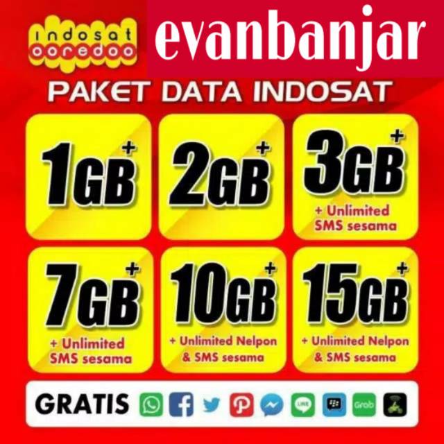 Injek kuota indosat 1GB/2GB/3GB/7GB/10GB/15GB