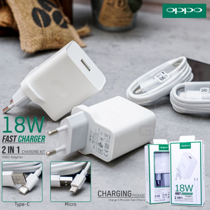 TC Charger Realme Oppo 18W VOOC Fast Charging Micro dan Type C Original 100%