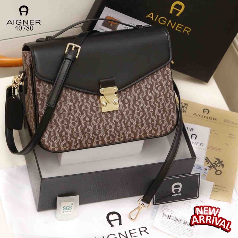 Tas Aigner Metis Pochette Hand Bag Flip Messenger 40780 Semi Ori