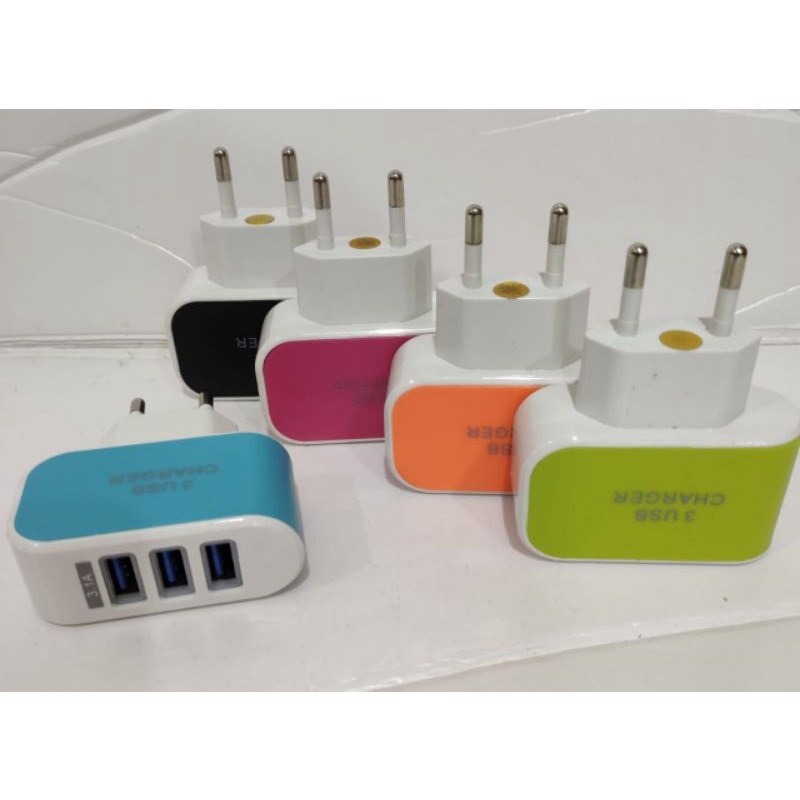 Batok Charger 3 USB JY Kepala Cas Warna warni