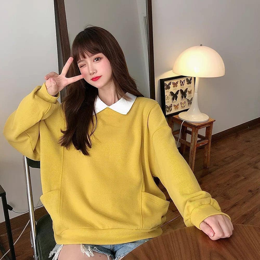 Sweater  Lutest Harijaku Korea Style | Sweater hoodie collared/kerah | Dhea Fashion