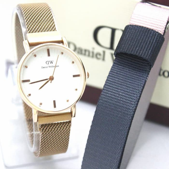 Jam Tangan Wanita Cewek Original Dw Rantai Magnet Free Tali Kanvas Terbaru Anti Air