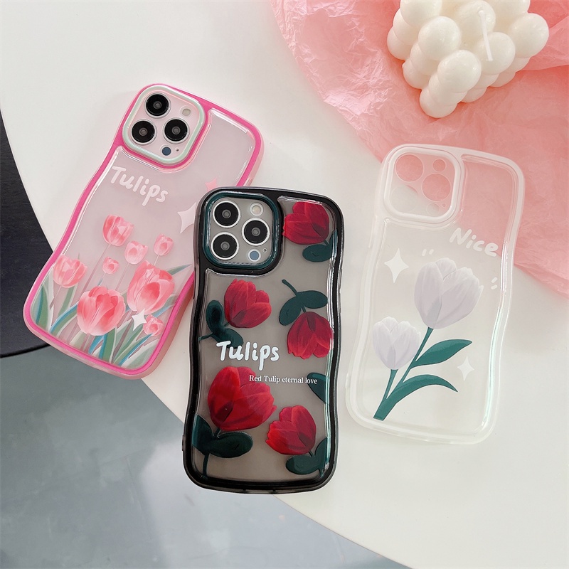 Case Bahan tpu Silikon Motif Bunga Tulip Beruang Untuk Iphone 11 12 13PROMAX X XS XR XSMAX 6 7 8 plus