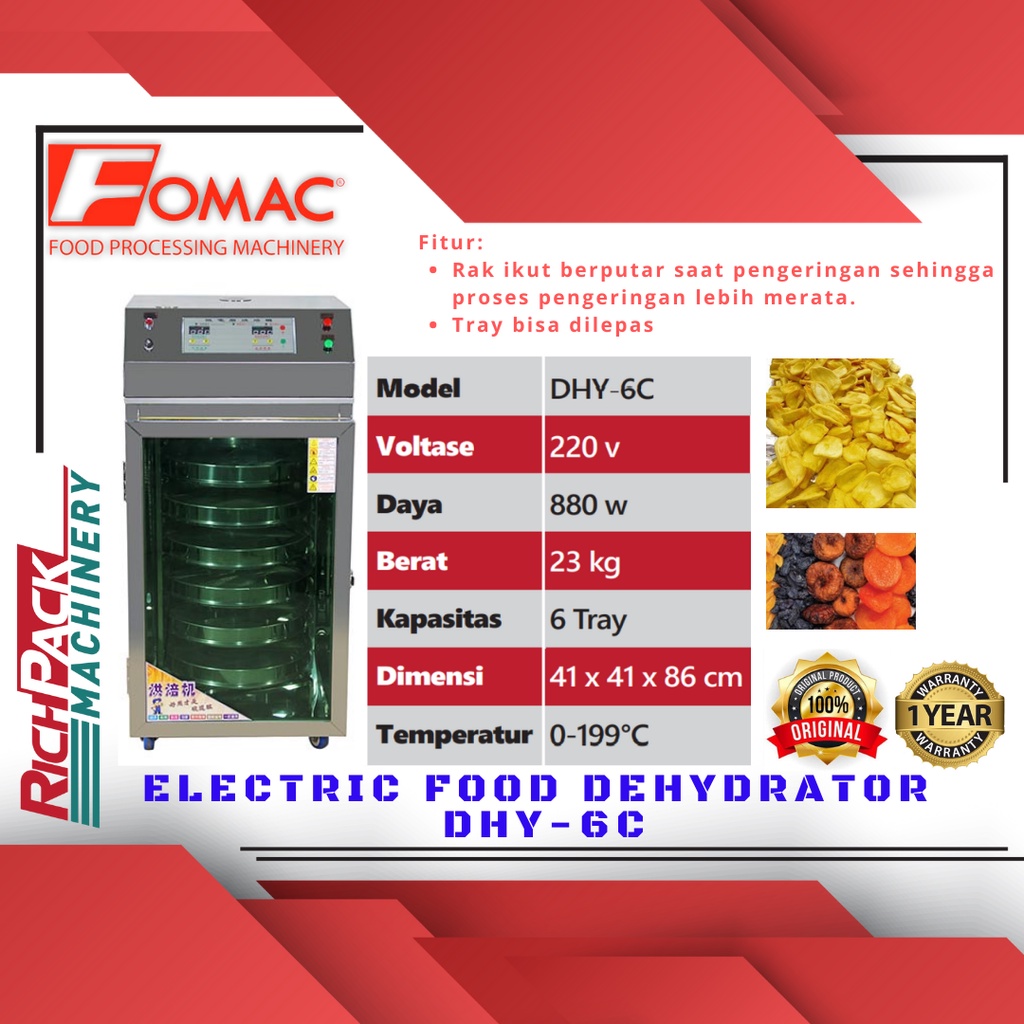 Fomac DHY-6C Dehydrator Mesin Kripik Pengering Bahan Makanan