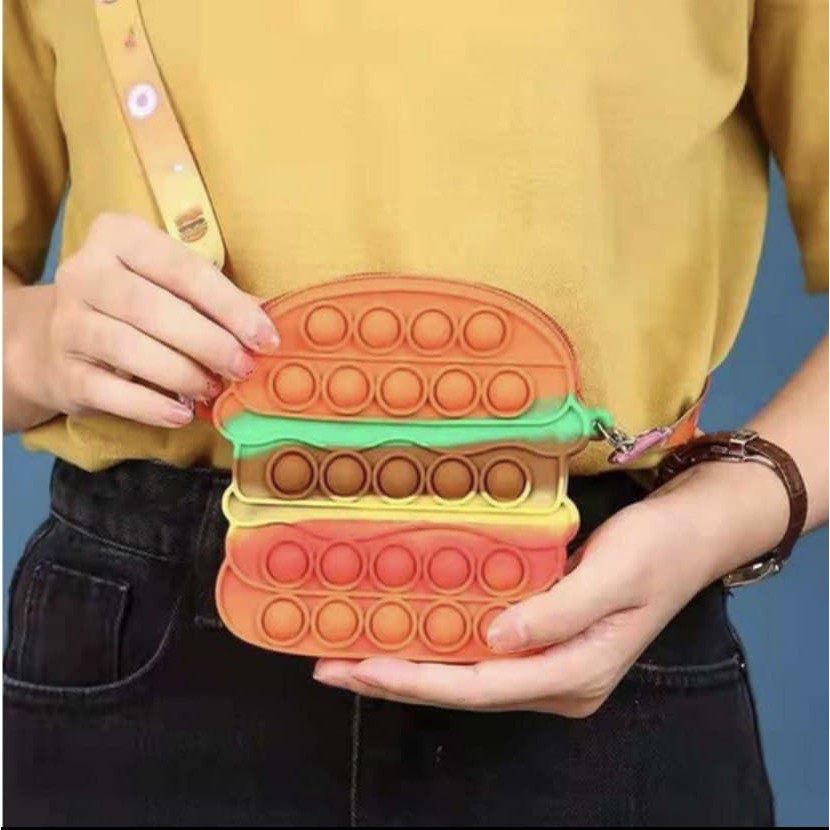 Tas Pop It Burger Hamburger Fidget Toys Mainan Anak Squishy New Viral