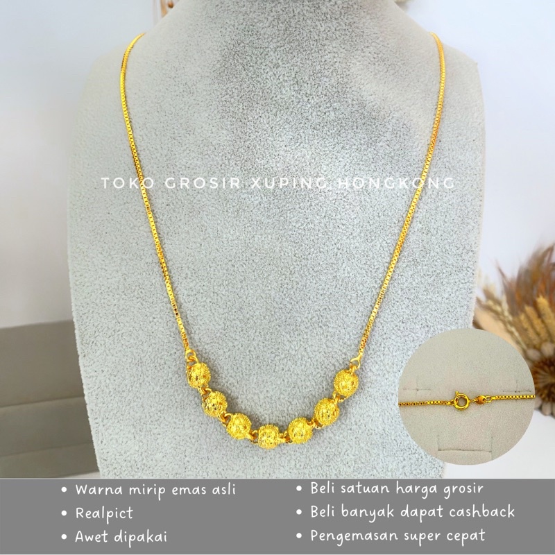 Kalung Motif Bola Lapis Emas | Bahan Tembaga Hongkong Lapis Emas