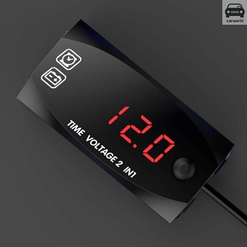 VOLTMETER 3 IN 1 DIGITAL VOLTAGE TEMPERATUR SUHU JAM / WAKTU WATERPROFF ANTI AIR BUAT SEMUA JENIS MOTOR